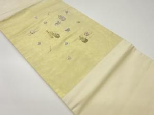 引箔茶道具模様刺繍名古屋帯